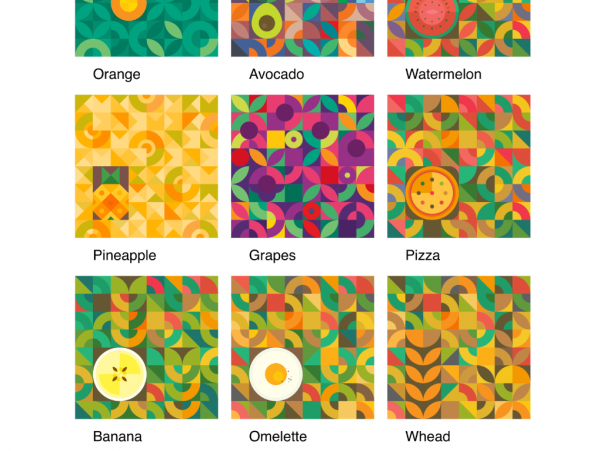 Desain dengan aksen geometris dan tata letak berpola